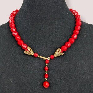 V. Red Glass Faceted Beaded Necklace
